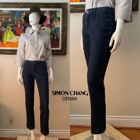 Simon Chang Denim Women’s Straight Leg Zip Closure Jeans Pants - Picture 1 of 9
